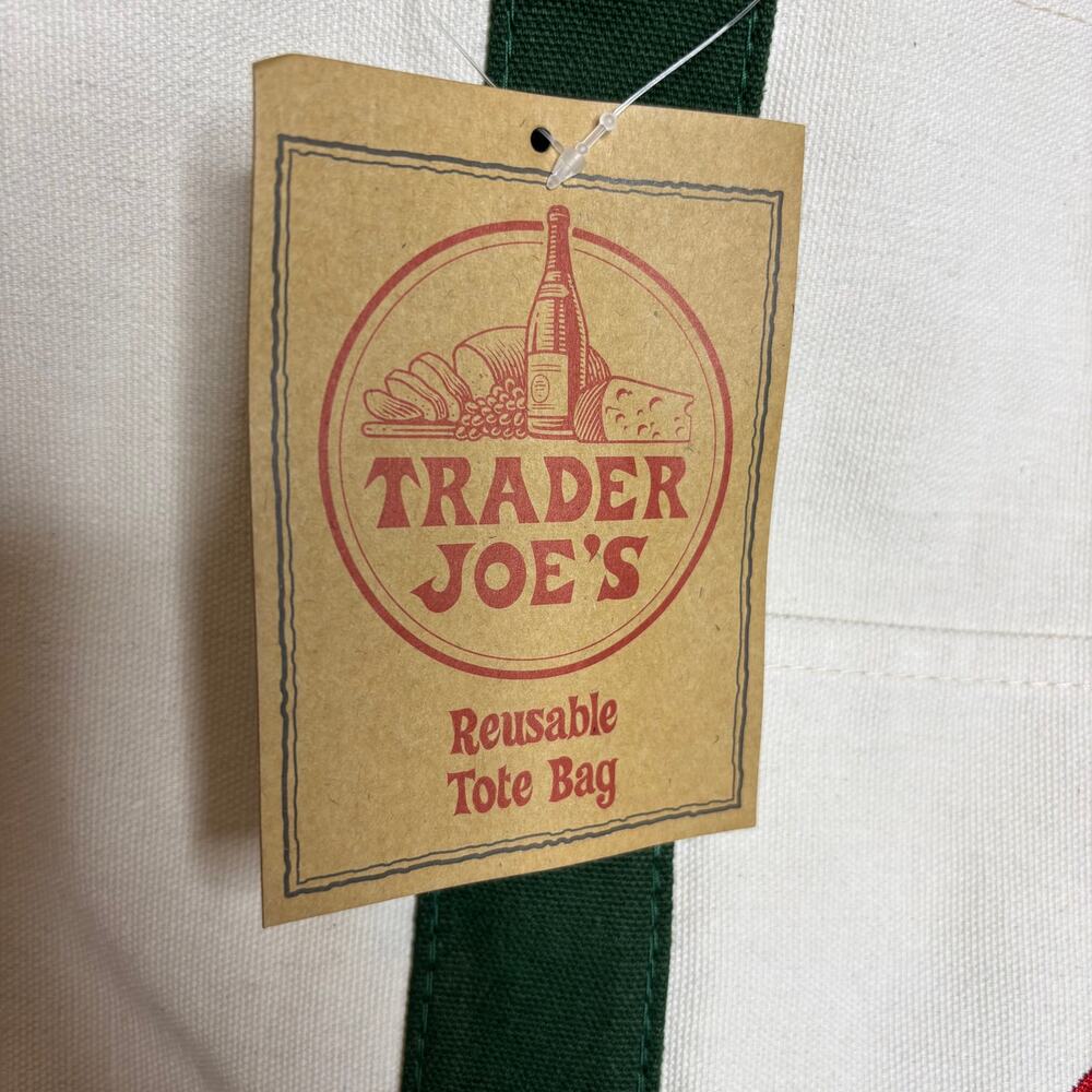 Lot 2x Trader Joe’s Canvas Tote Bag Green Red Grocery Shopping Eco Reusable NWT! - Picture 6 of 7
